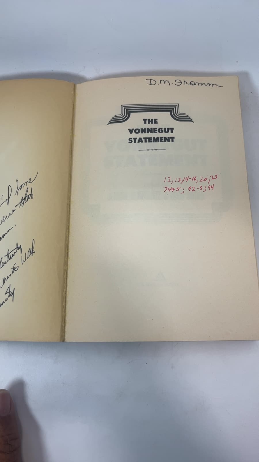 The Vonnegut Statement by Edited by Jerome Klinkowitz & John Somer - additional view