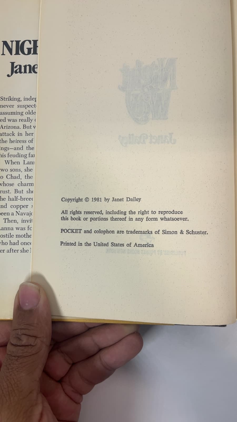 Night Way by Janet Dailey - copyright page showing 1981 details