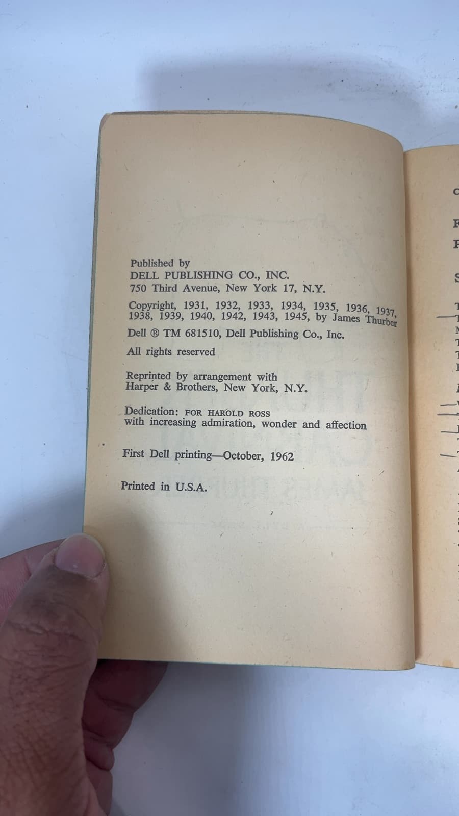 The Thurber Carnival by James Thurber - copyright page showing 1962 details