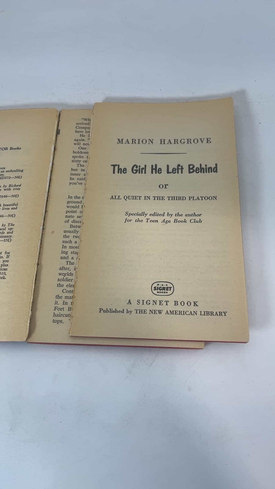 The Girl He Left Behind or All Quiet in the Third Platoon by Marion Hargrove - title page