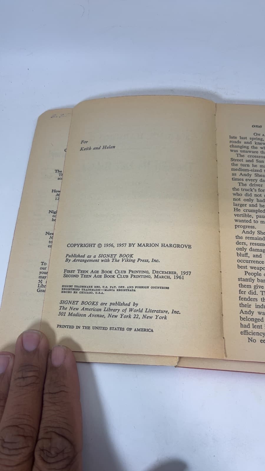 The Girl He Left Behind or All Quiet in the Third Platoon by Marion Hargrove - copyright page showing 1957 details