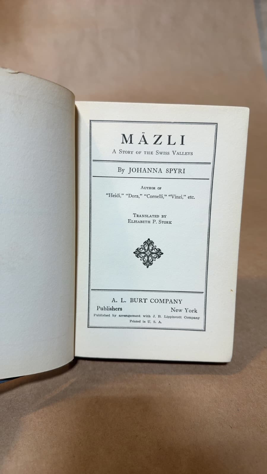 Mäzli: A Story of the Swiss Valleys by Johanna Spyri - title page