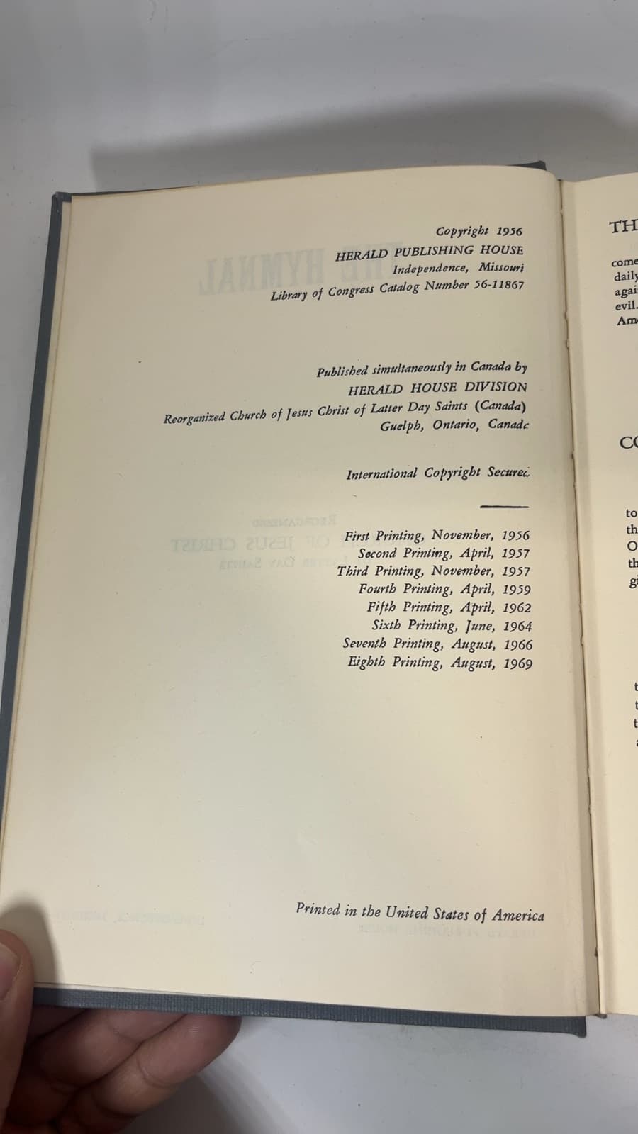 The Hymnal - copyright page showing 1956 details