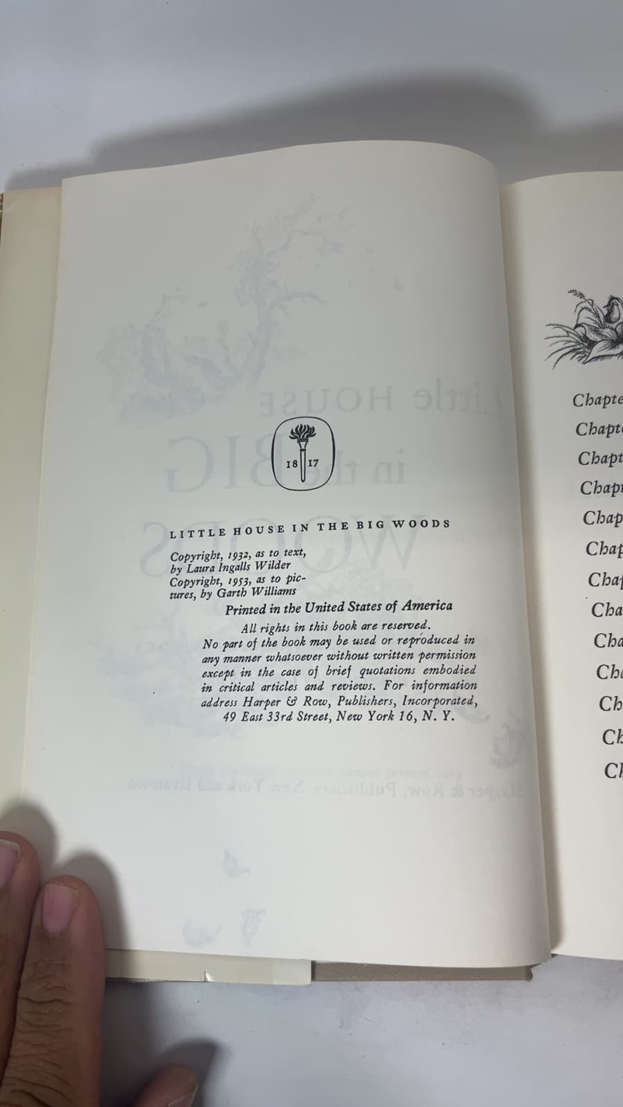 Little House in the Big Woods - Book Club Edition  by Laura Ingalls Wilder - copyright page showing 1953 details