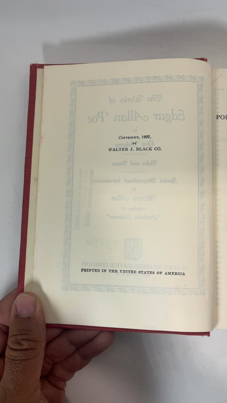 The Works of Edgar Allan Poe in One Volume by Edgar Allan Poe - copyright page showing 1927 details