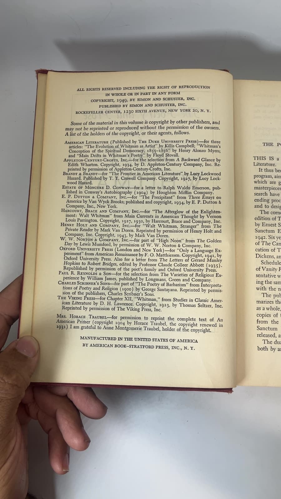 The Poetry and Prose of Walt Whitman by Walt Whitman - copyright page showing 1949 details