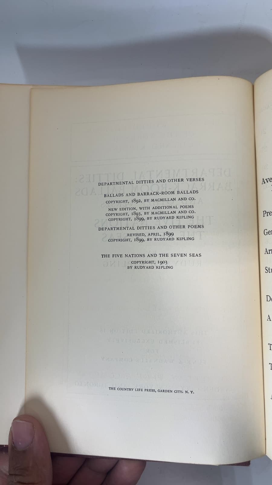 Departmental Ditties: Barrack-Room Ballads and Other Verses, The Five Nations, The Seven Seas by Rudyard Kipling - copyright page showing 1903 details