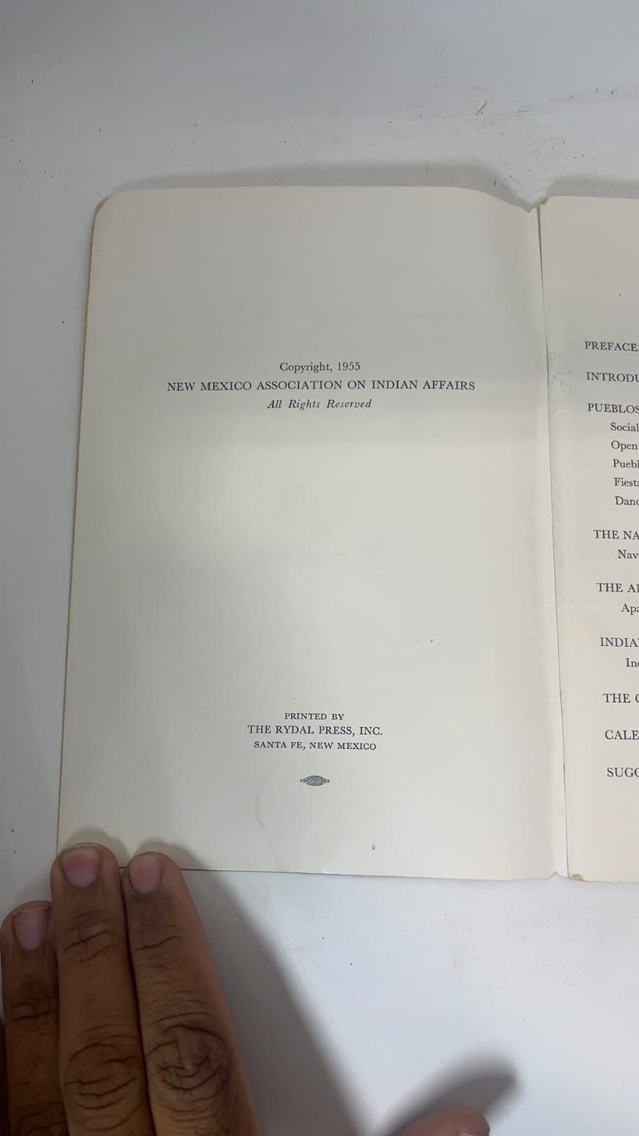 New Mexico Indians and Their Arizona Neighbors by Bertha P. Dutton (Editor) - copyright page showing 1955 details