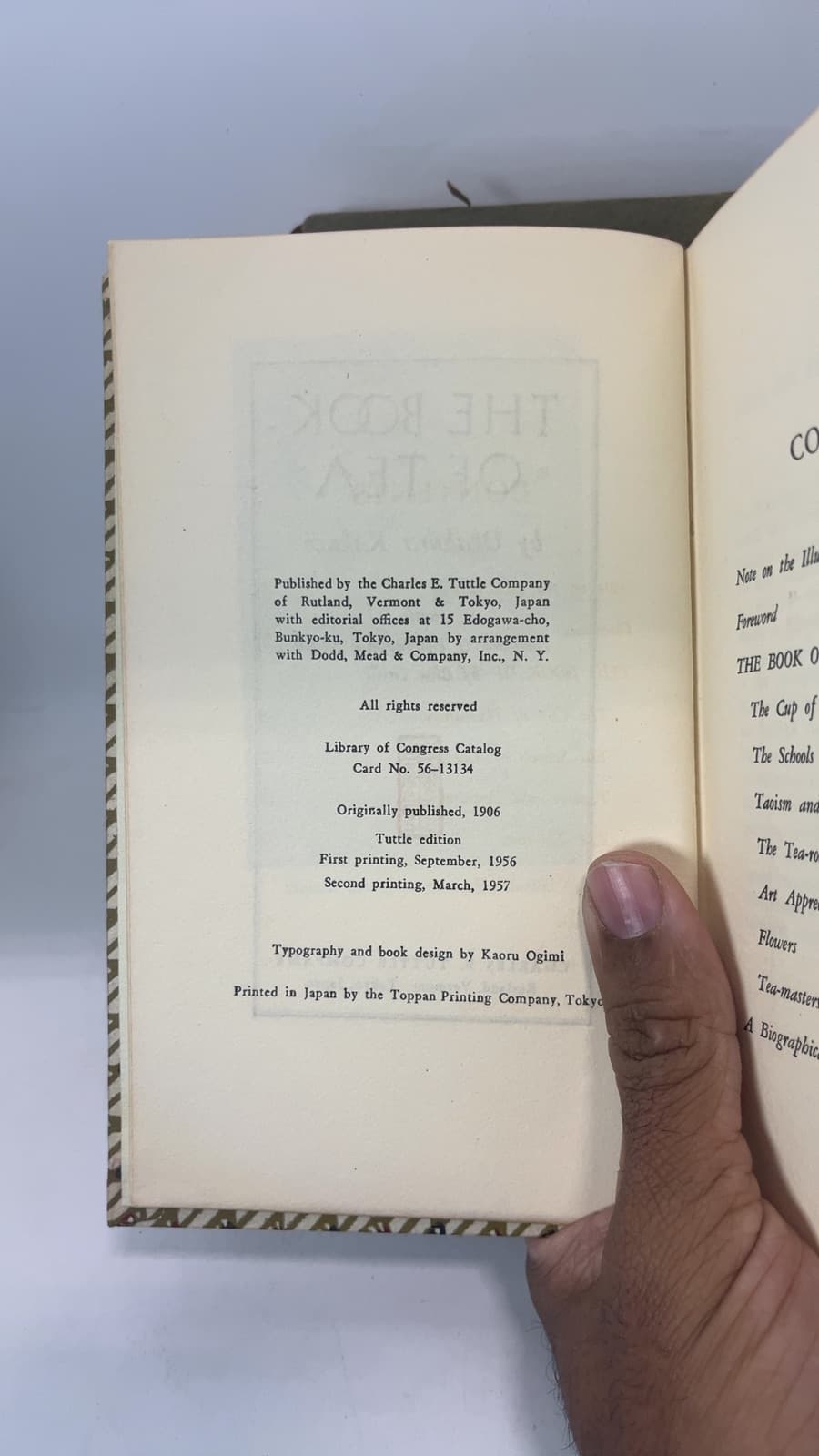 The Book of Tea by Okakura Kakuzo - copyright page showing 1957 details