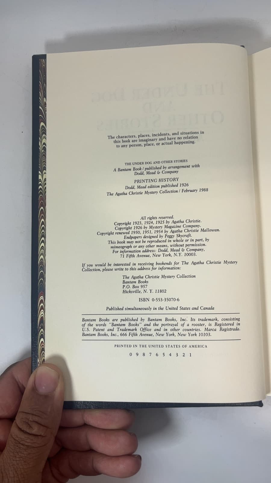The Under Dog and Other Stories by Agatha Christie - copyright page showing 1988 details