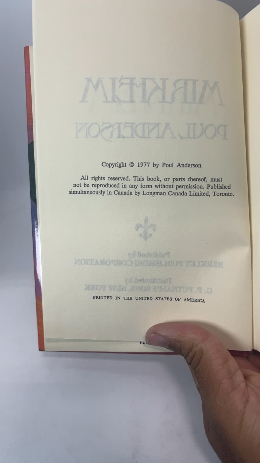 Mirkheim by Poul Anderson - copyright page showing 1977 details