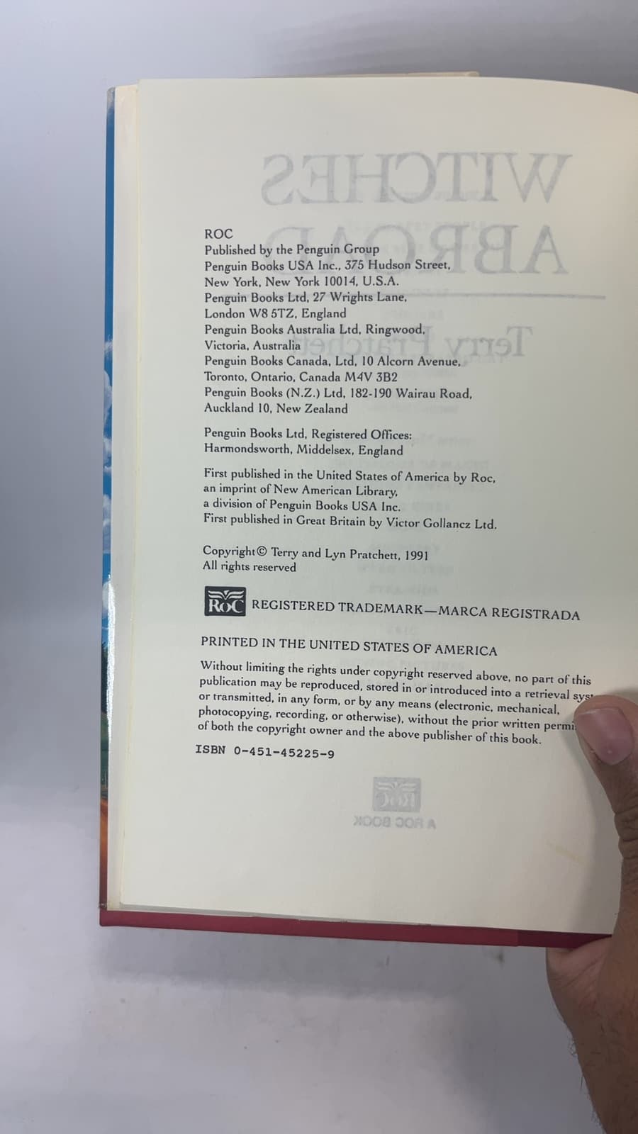 Witches Abroad by Terry Pratchett - copyright page showing 1991 details