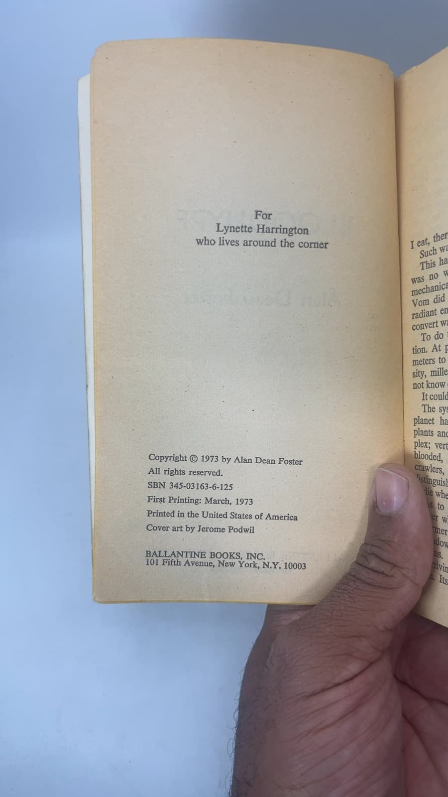 By Alan Dean Foster Bloodhype (First Ed) [Mass Market Paperback] by Alan Dean Foster - copyright page showing 1973 details
