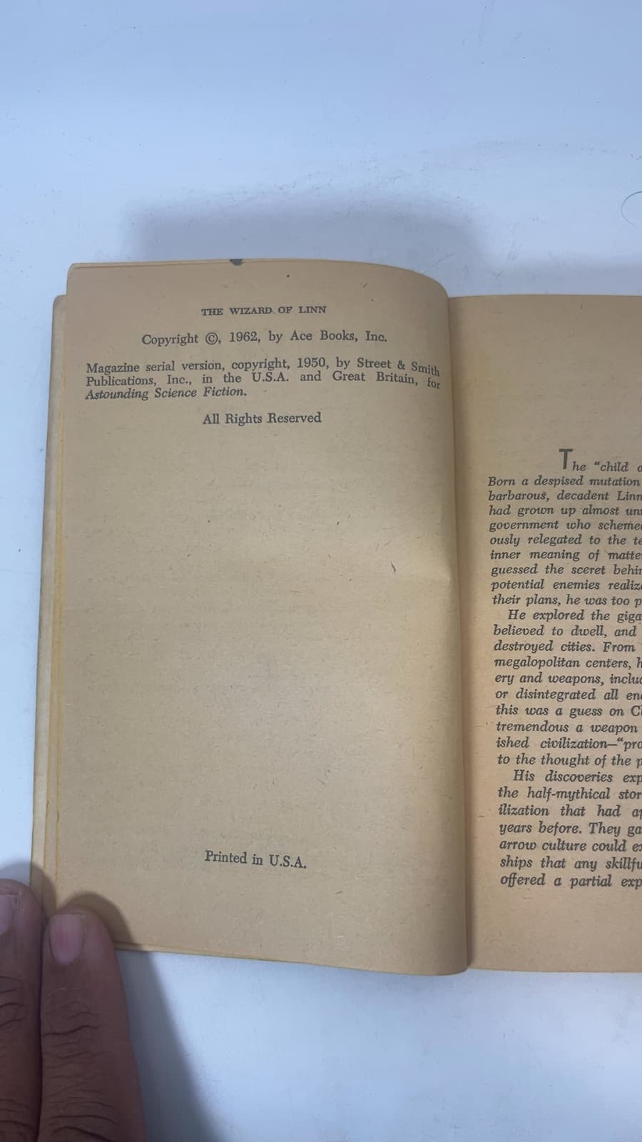 The Wizard of Linn by A. E. Van Vogt - copyright page showing 1962 details