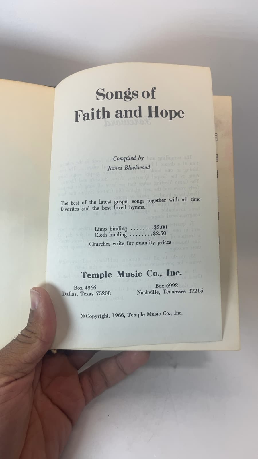 Songs of Faith and Hope by James Blackwood - title page
