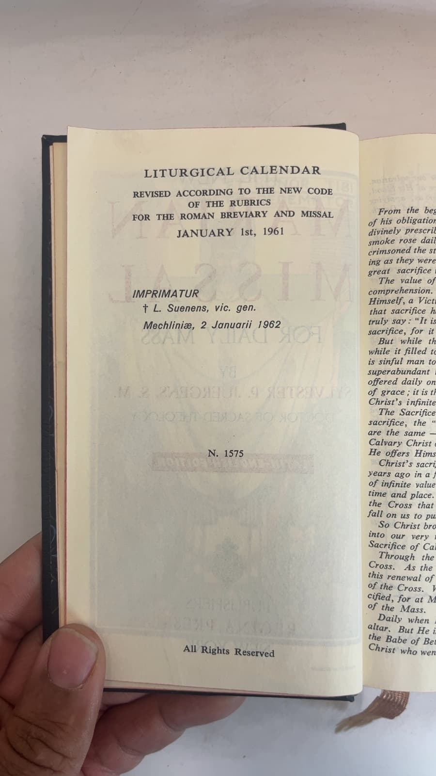 The New Marian Missal for Daily Mass by Sylvester P. Juergens, S.M. - copyright page showing 1961 details