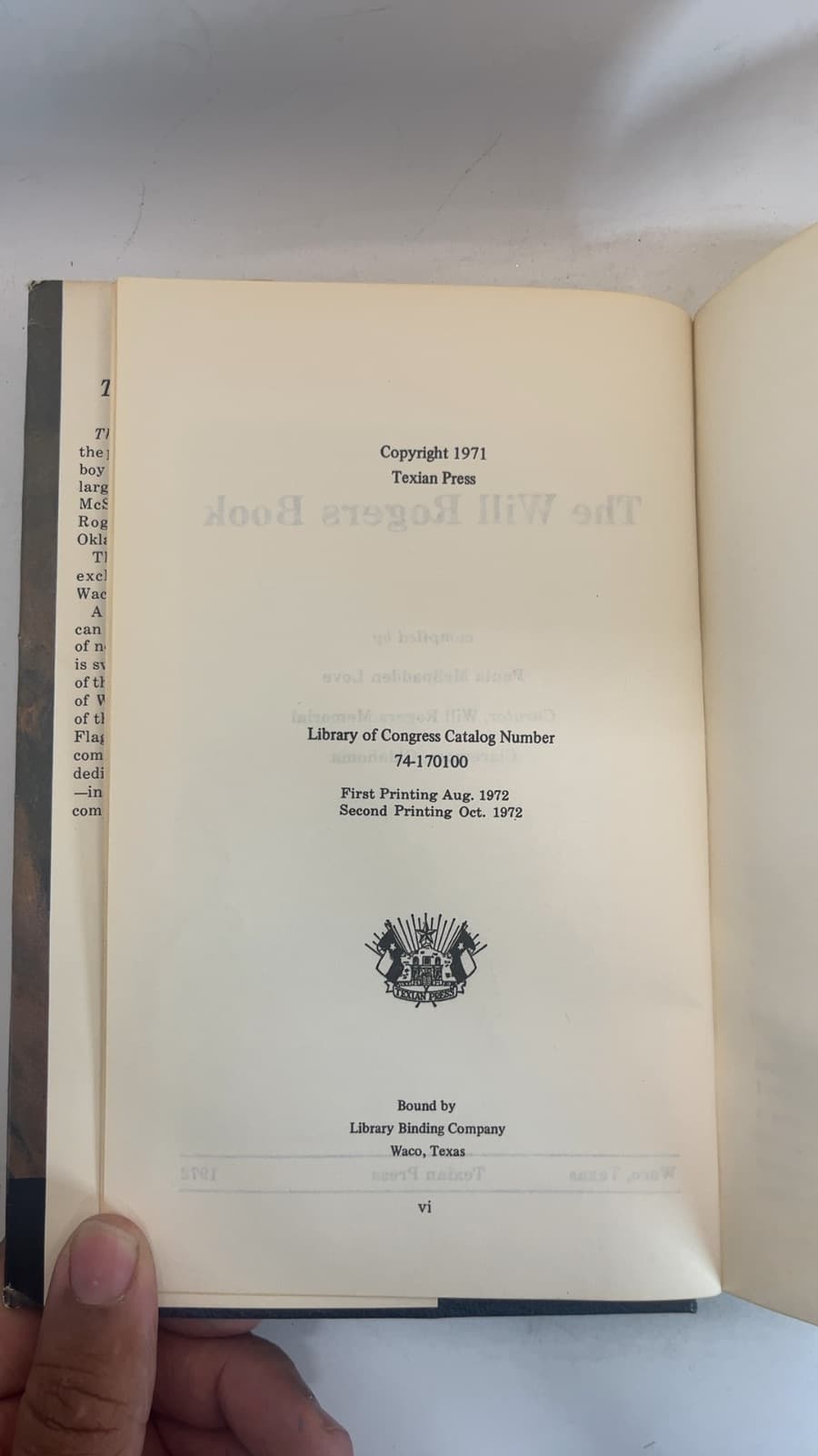 The Will Rogers Book by Paula McSpadden Love - copyright page showing 1972 details
