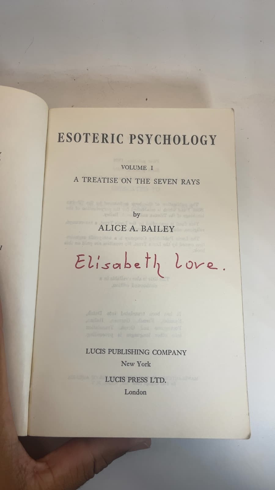 Esoteric Psychology Volume I: A Treatise on the Seven Rays by Alice A. Bailey - title page