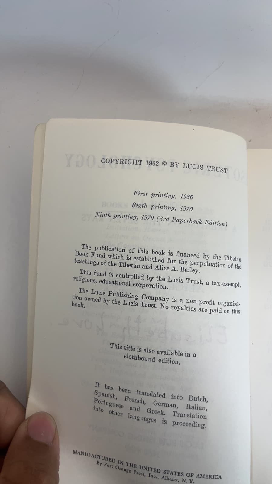 Esoteric Psychology Volume I: A Treatise on the Seven Rays by Alice A. Bailey - copyright page showing 1979 details