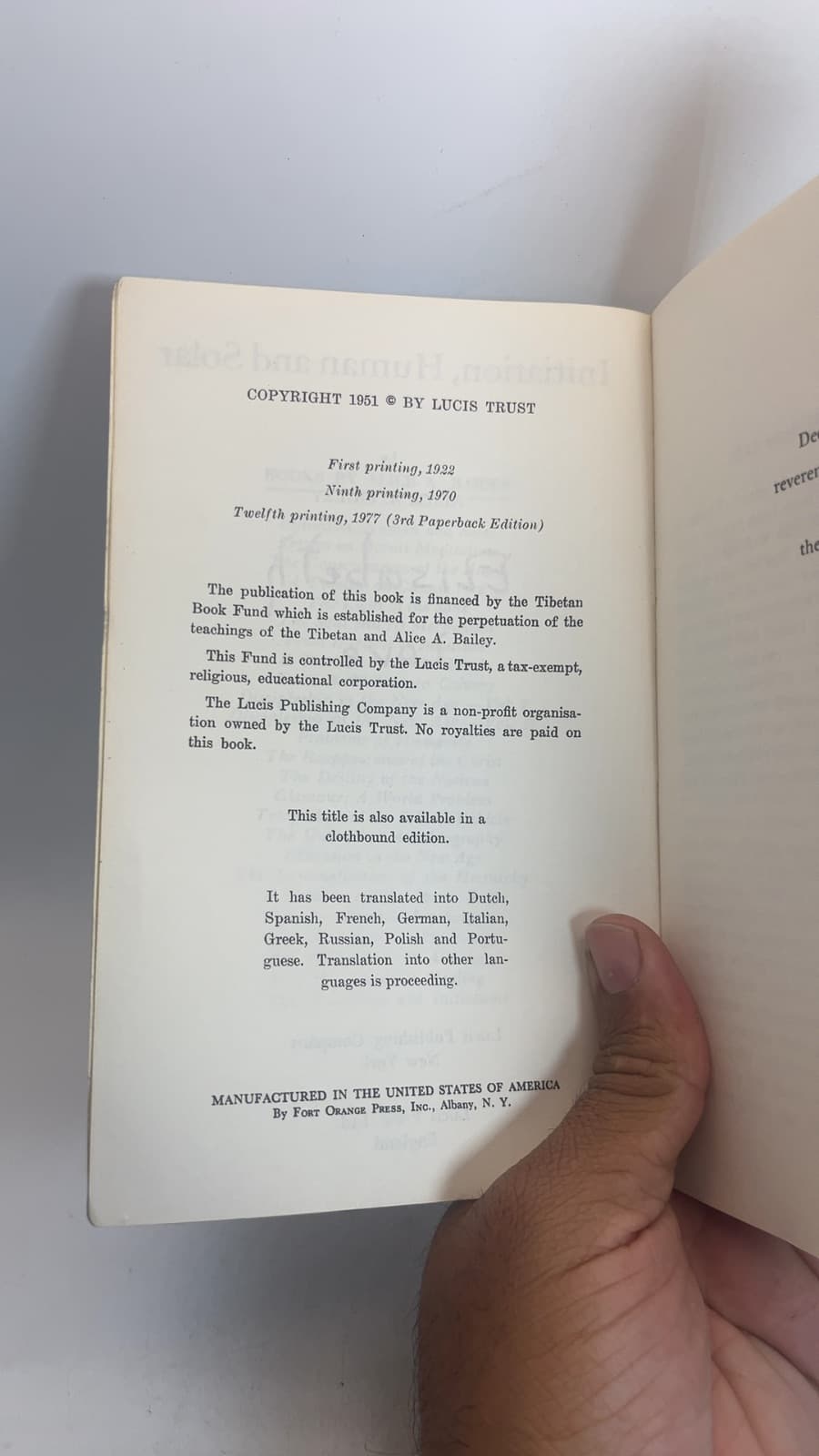 Initiation, Human and Solar by Alice A. Bailey - copyright page showing 1977 details