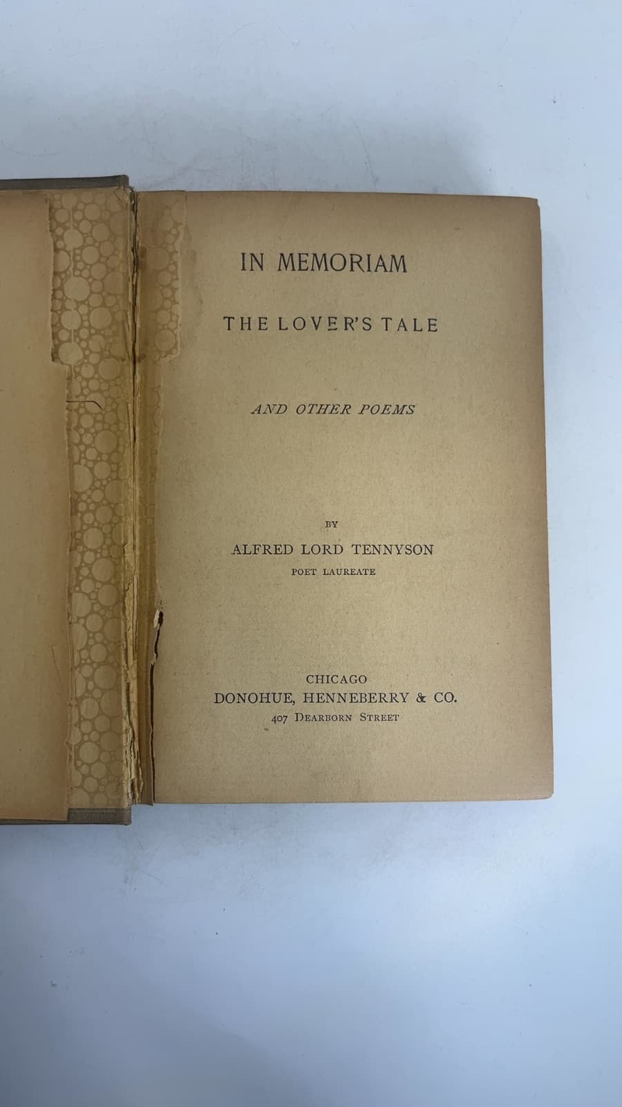 In Memoriam: The Lover's Tale and Other Poems by Alfred Lord Tennyson - title page
