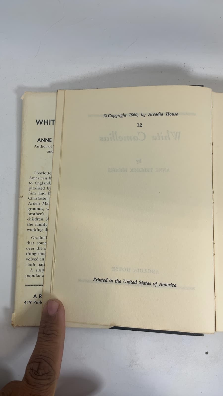 White Camellias by Anne Tedlock Brooks - copyright page showing 1960 details