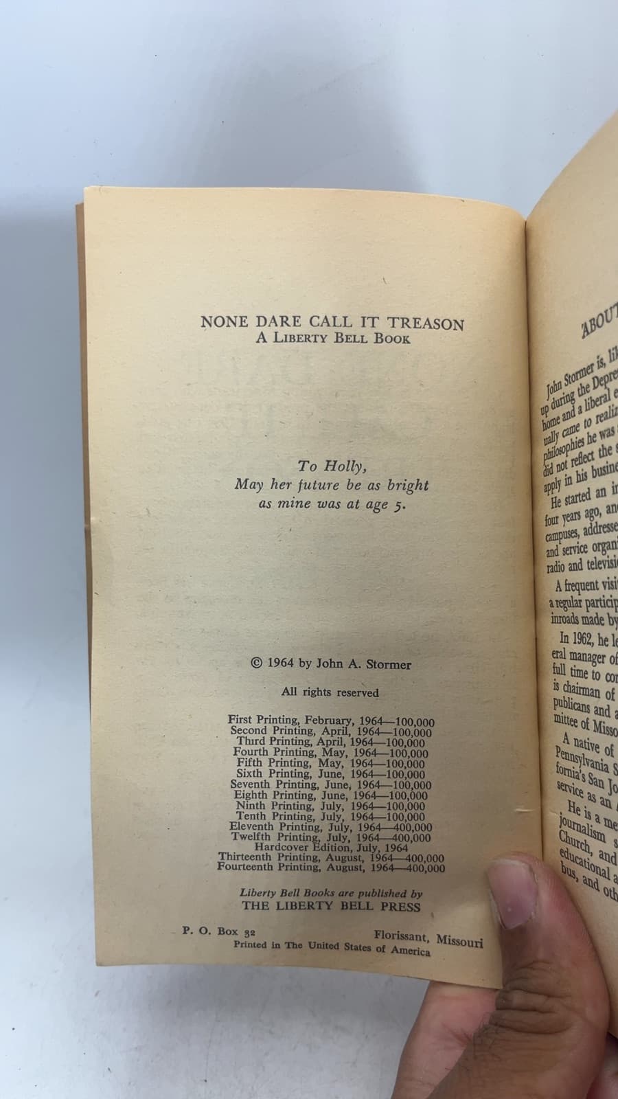 None Dare Call It Treason by John A. Stormer - copyright page showing 1964 details