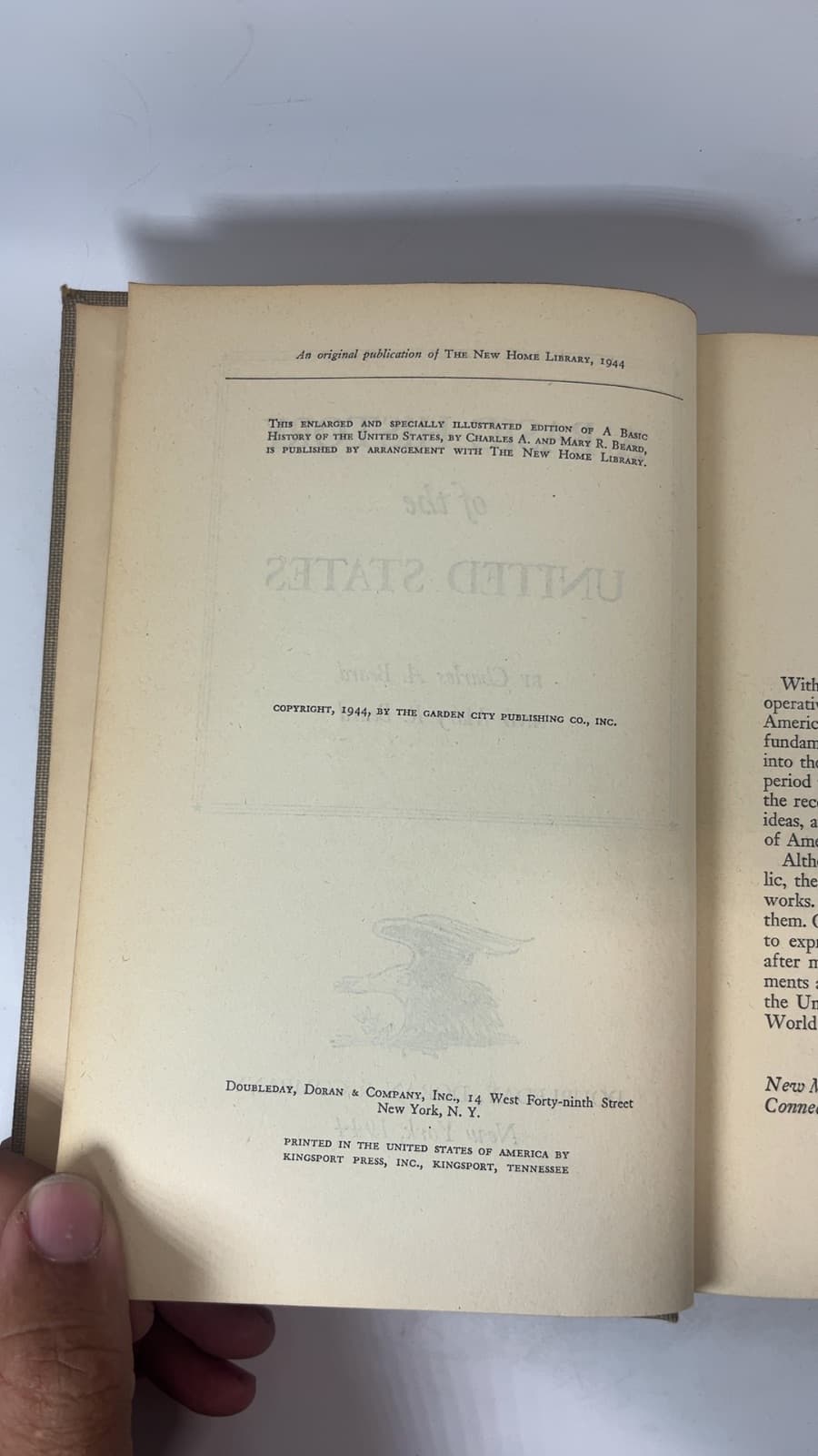 A Basic History of the United States by Charles A. Beard and Mary R. Beard - copyright page showing 1944 details