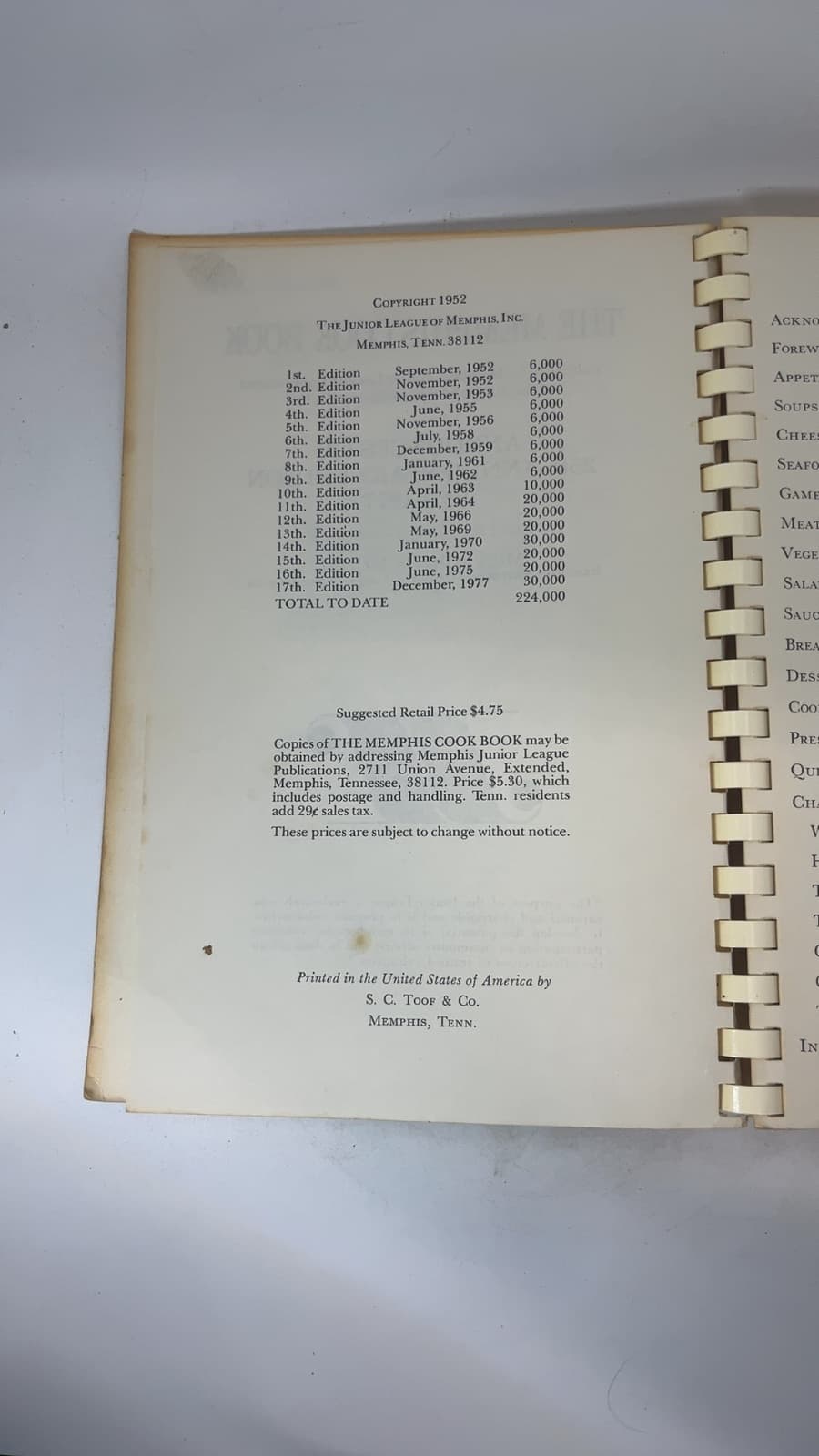 The Memphis Cook Book - copyright page showing 1977 details