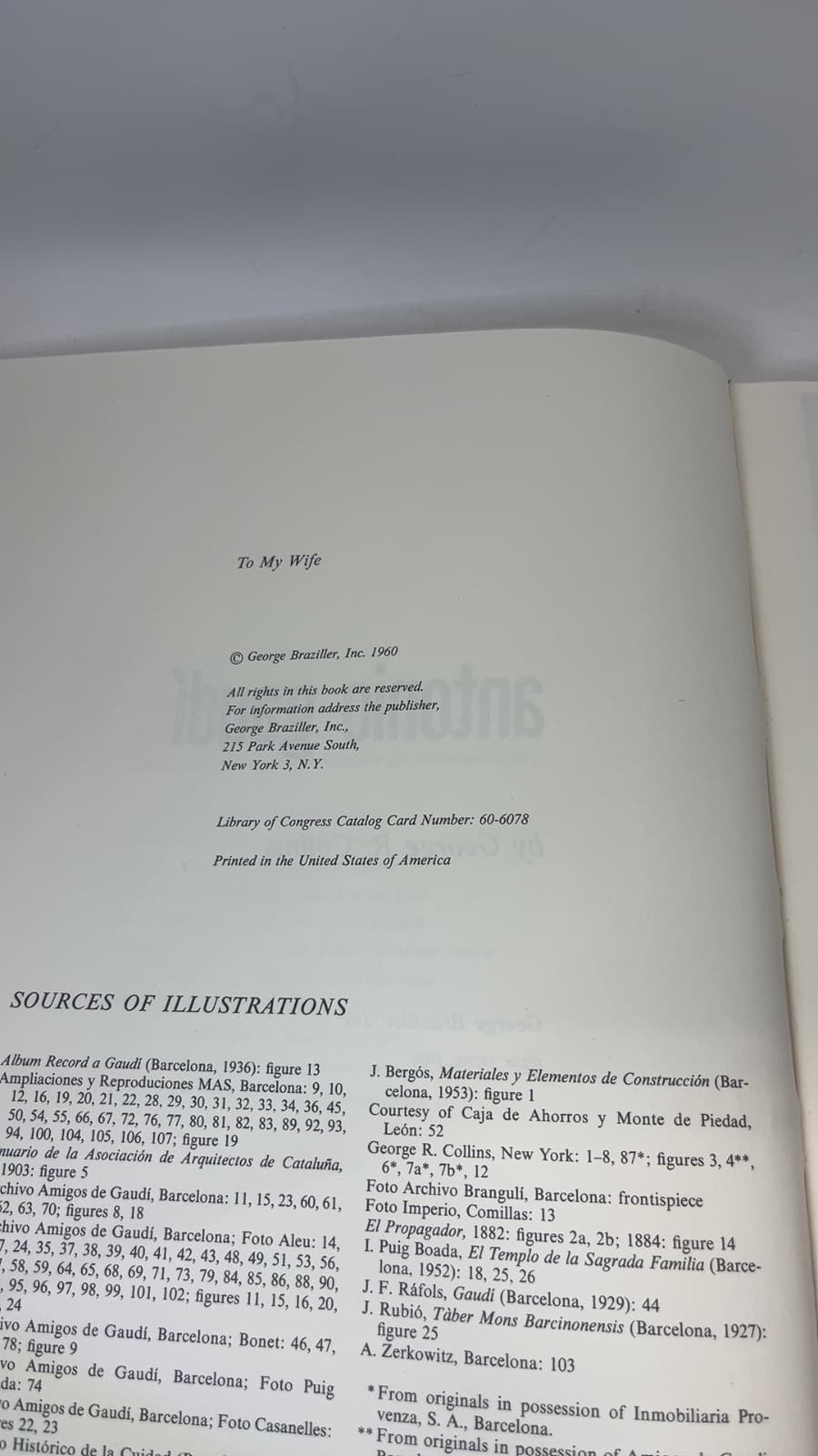 antonio gaudí by George R. Collins - copyright page showing 1960 details