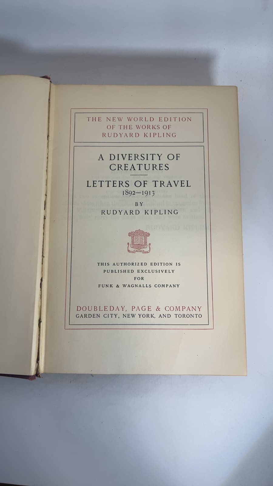 A Diversity of Creatures and Letters of Travel 1892-1913 - Mandalay Edition by Kipling, Rudyard - title page