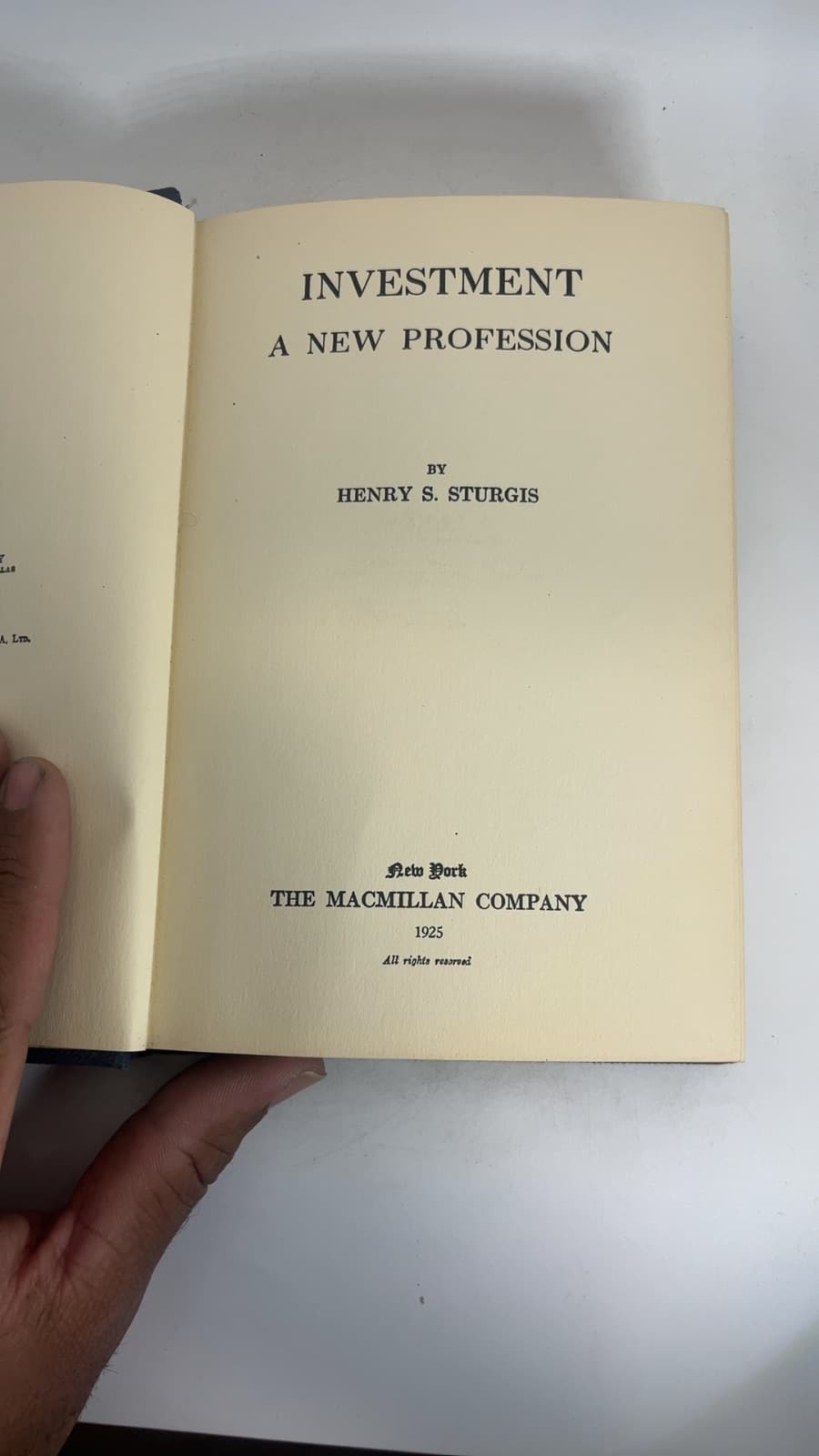 Investment: A New Profession by Henry S. Sturgis - title page