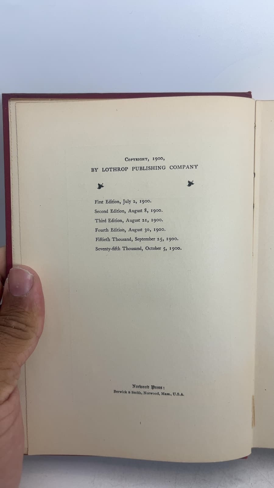 Eben Holden: A Tale of the North Country by Irving Bacheller - copyright page showing 1900 details