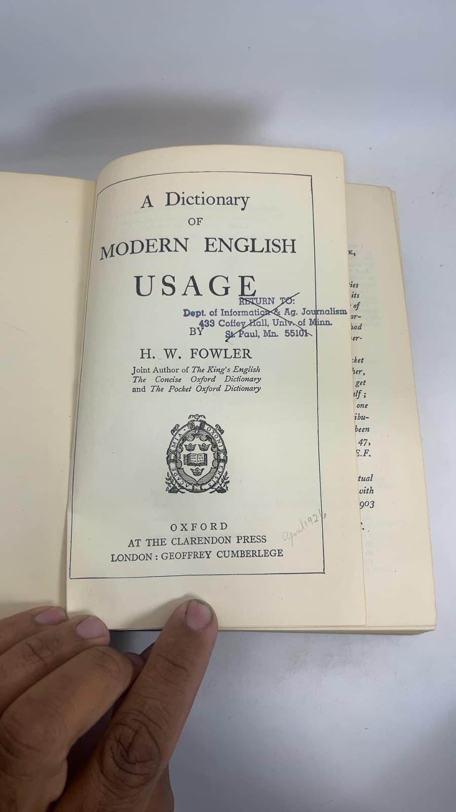 A Dictionary of Modern English Usage by H. W. Fowler - title page