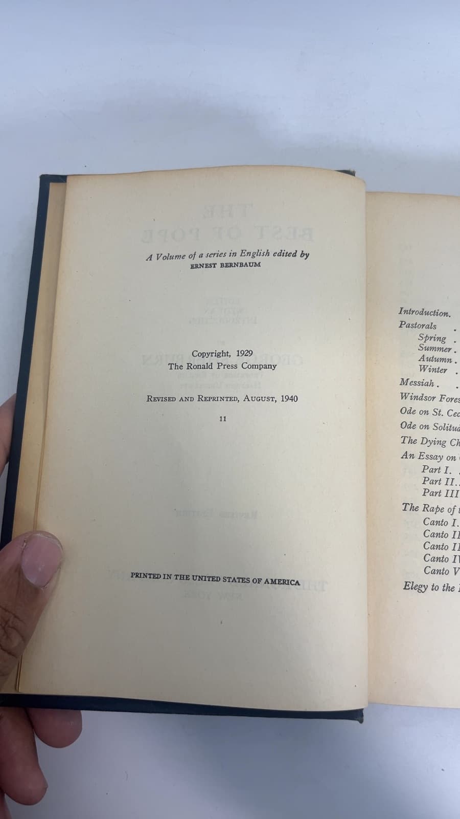 The Best of Pope by George Sherburn - copyright page showing 1940 details