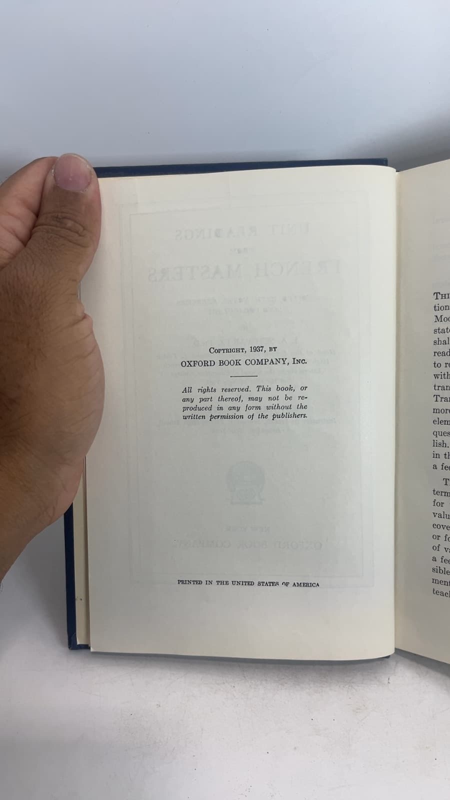 Unit Readings from French Masters by Schwartz and Amateau - copyright page showing 1937 details
