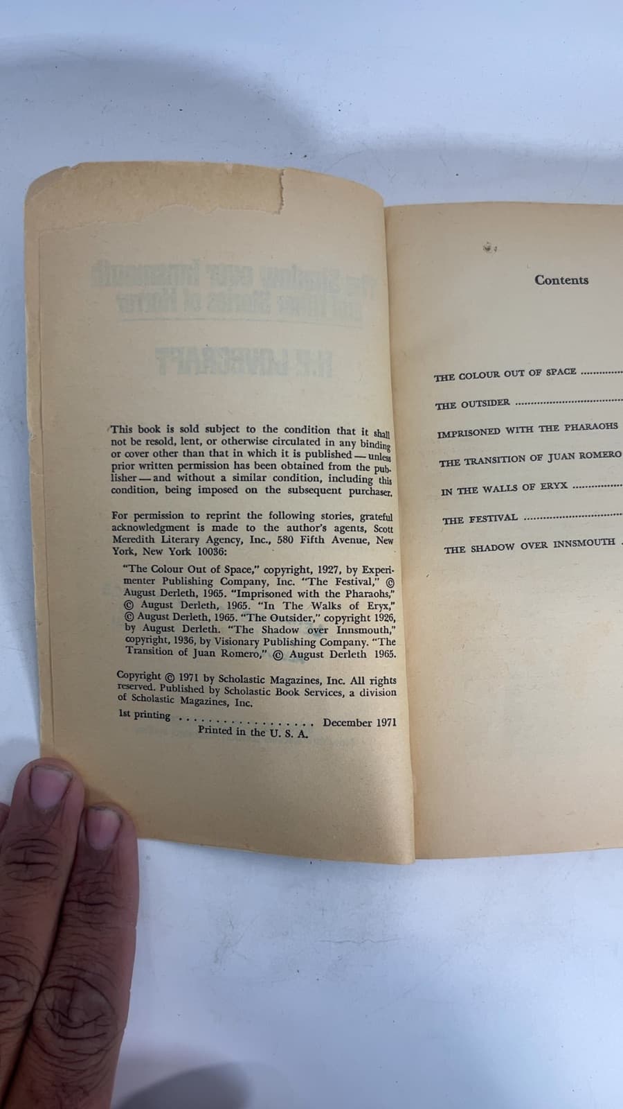 The Shadow over Innsmouth and Other Stories of Horror by H. P. Lovecraft - copyright page showing 1971 details