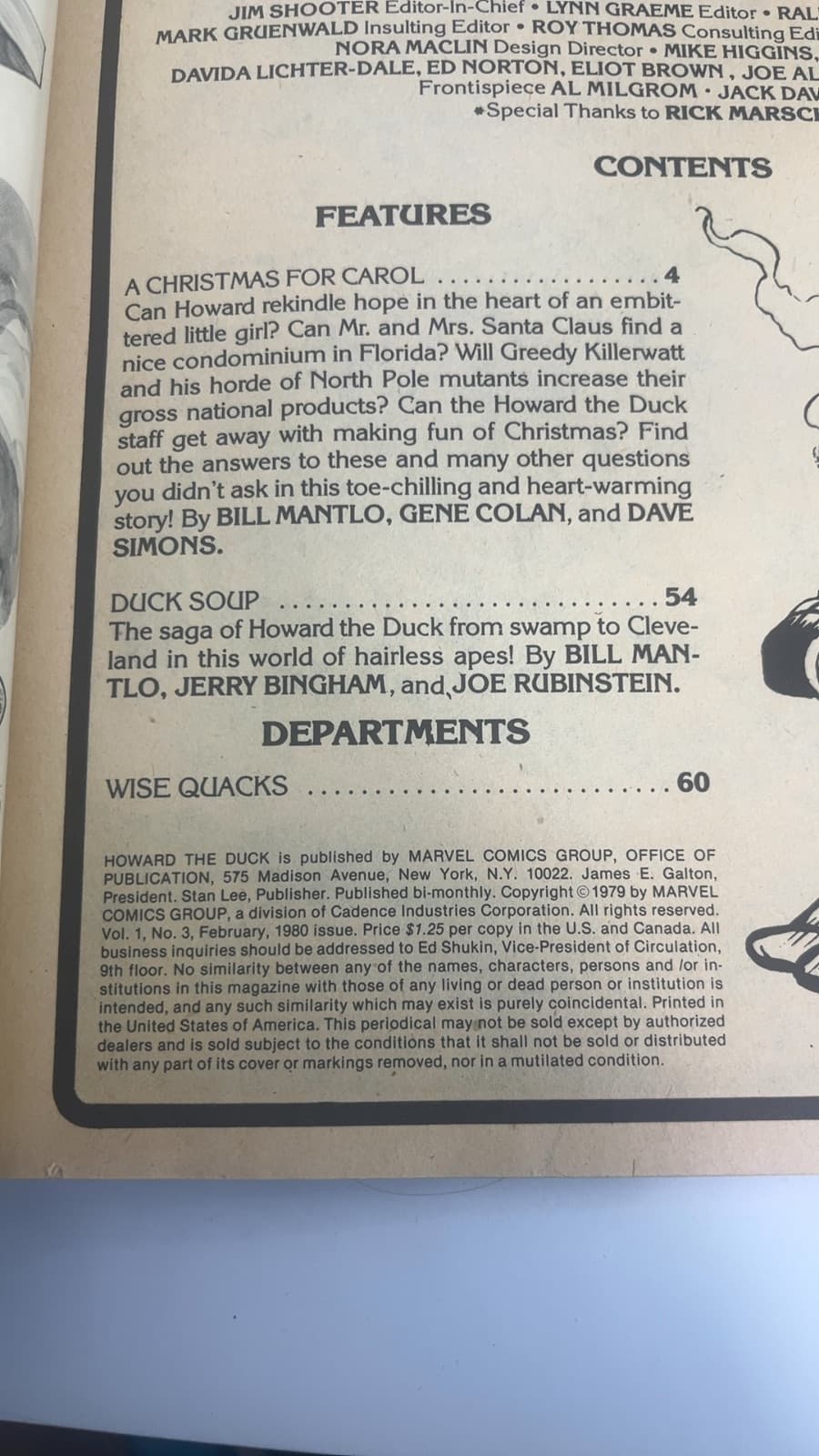 Stan Lee Presents a Marvel Magazine Howard the Duck - Christmas Issue  by Stan Lee (presents) - copyright page showing 1980 details