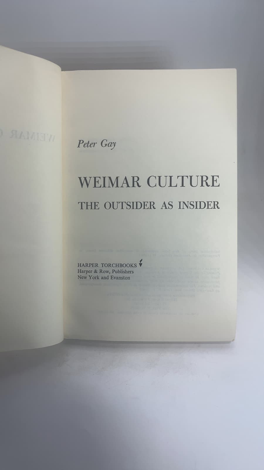 Weimar Culture: The Outsider as Insider by Peter Gay - title page