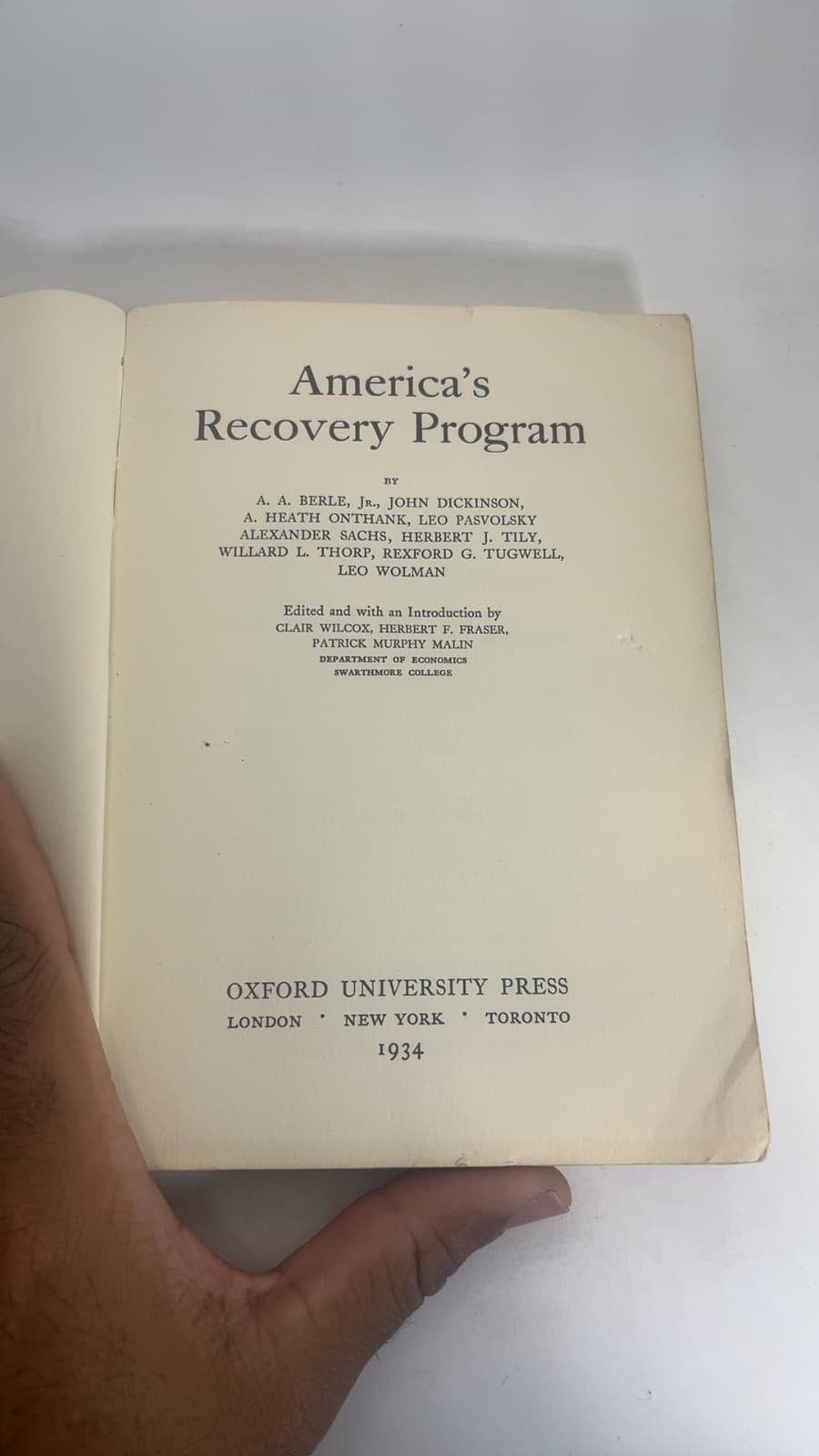 America's Recovery Program by A. A. Berle, Jr., John Dickinson, A. Heath Onthank, Leo Pasvolsky, Alexander Sachs, Herbert J. Tily, Willard L. Thorp, Rexford G. Tugwell, Leo Wolman - title page
