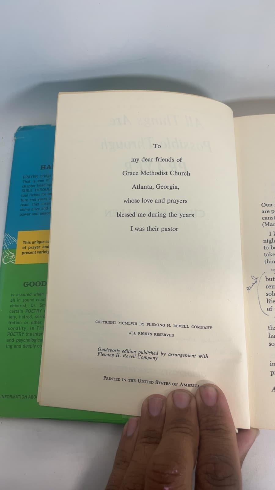 All Things Are Possible Through Prayer by Charles L. Allen - copyright page showing 1958 details