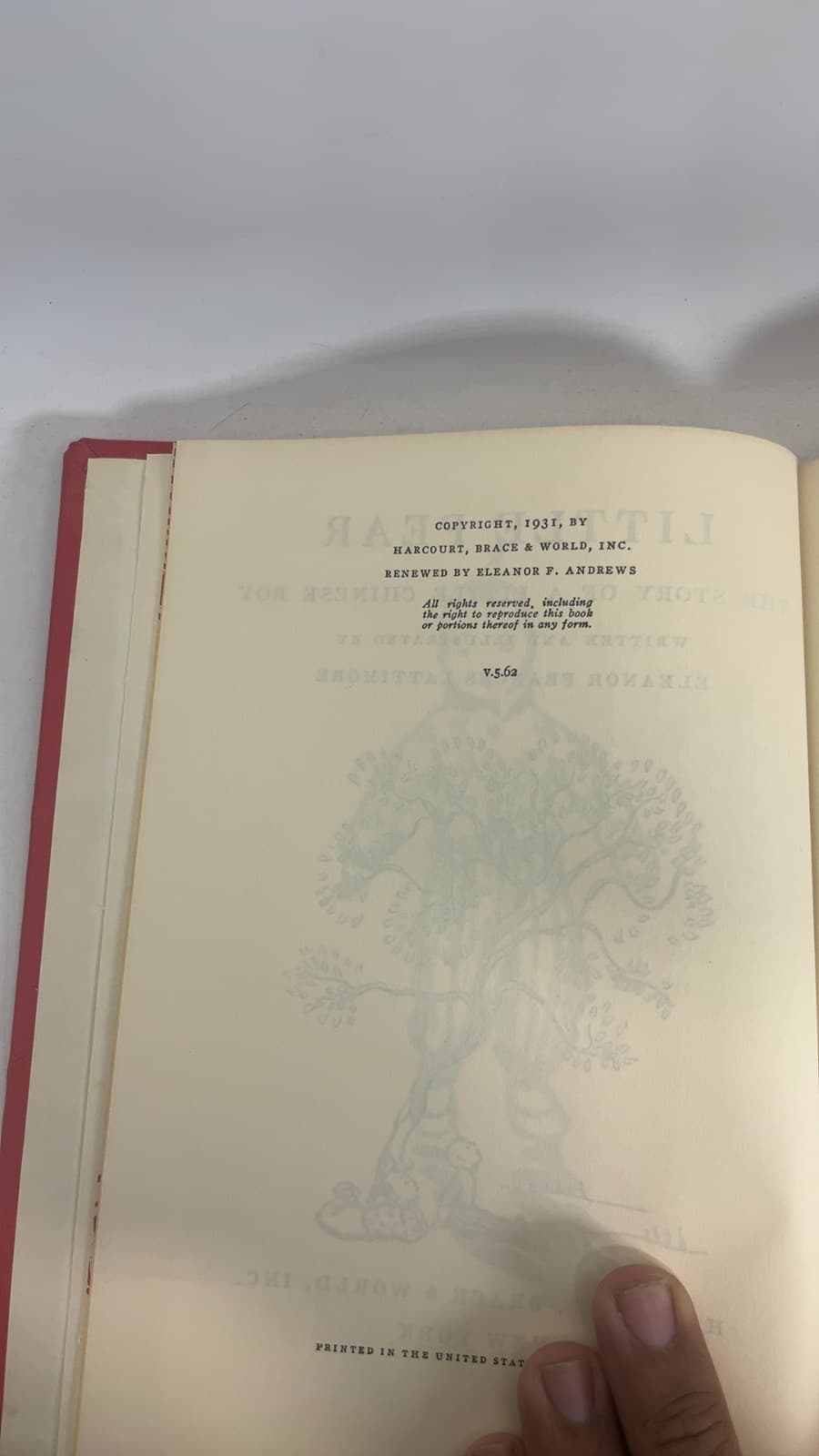 Little Pear: The Story of a Little Chinese Boy by Eleanor Frances Lattimore - copyright page showing 1931 details