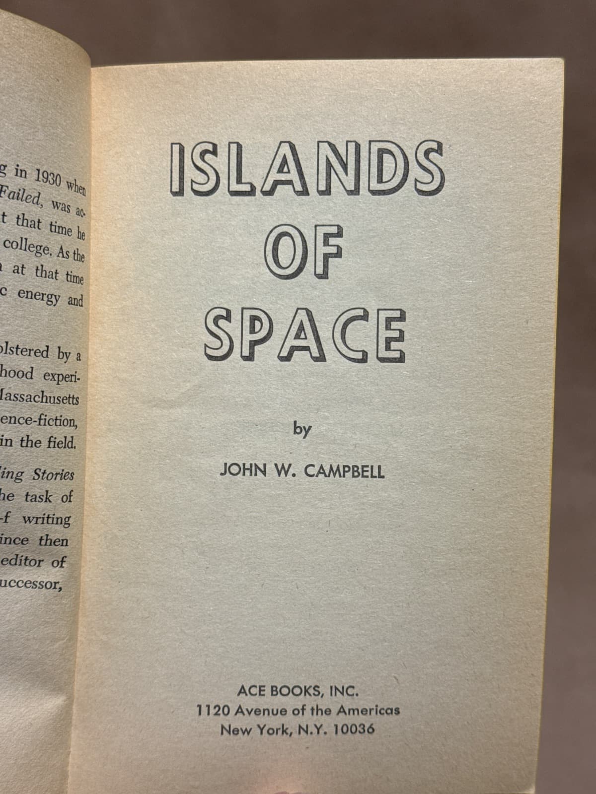 Islands of Space by John W. Campbell - title page