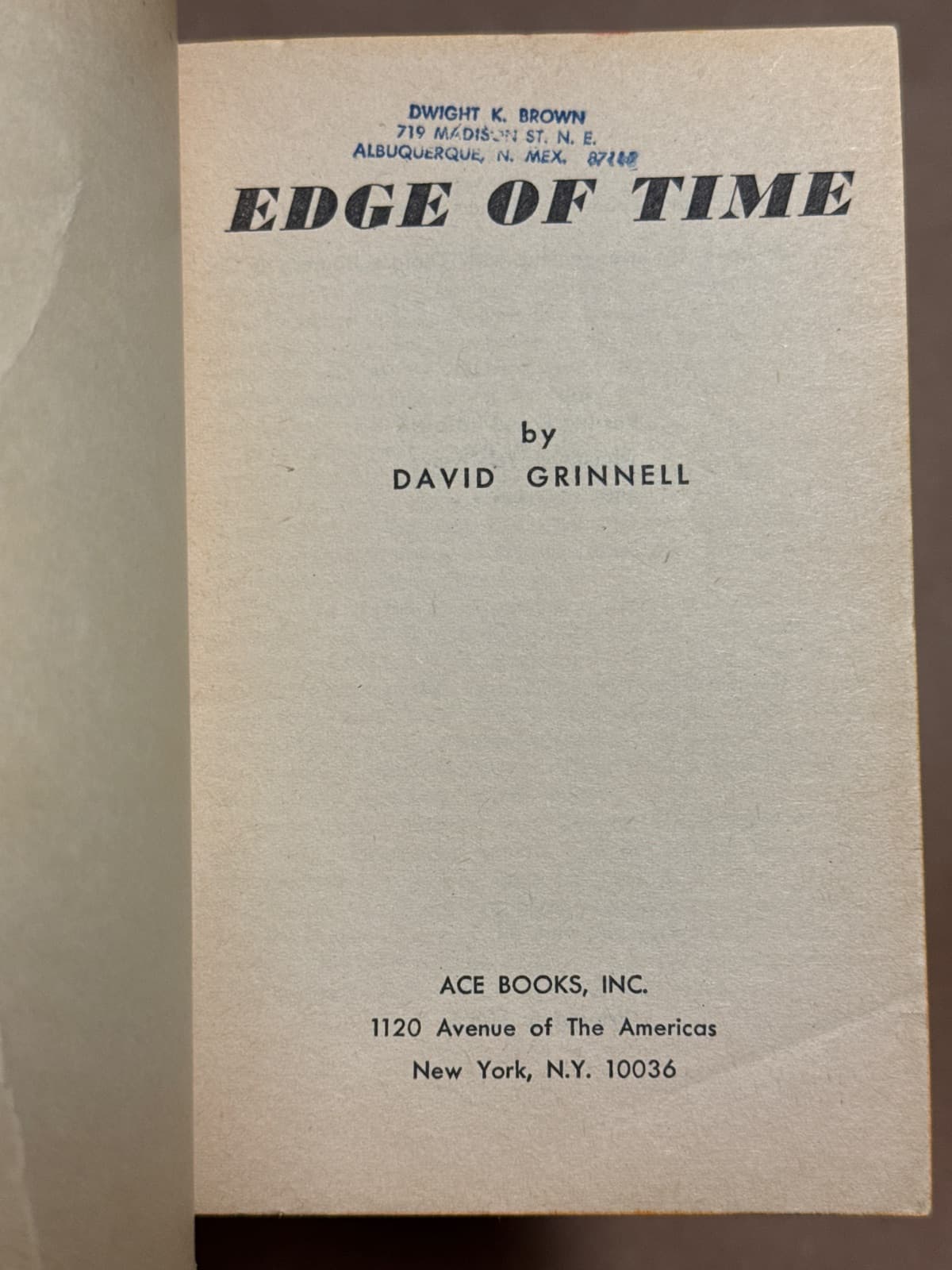 EDGE OF TIME by DAVID GRINNELL - title page