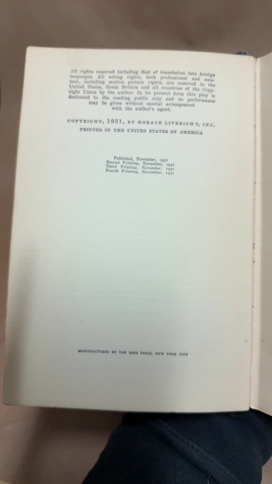 Mourning Becomes Electra: A Trilogy by Eugene O'Neill - copyright page showing 1931 details