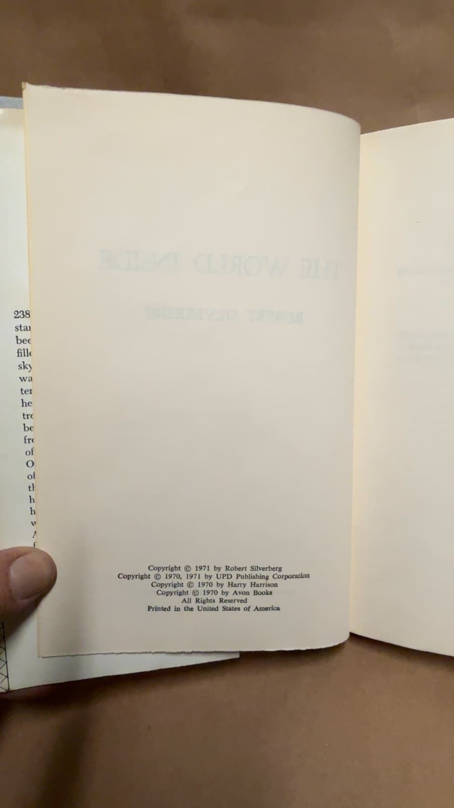 The World Inside by Robert Silverberg - copyright page showing 1971 details