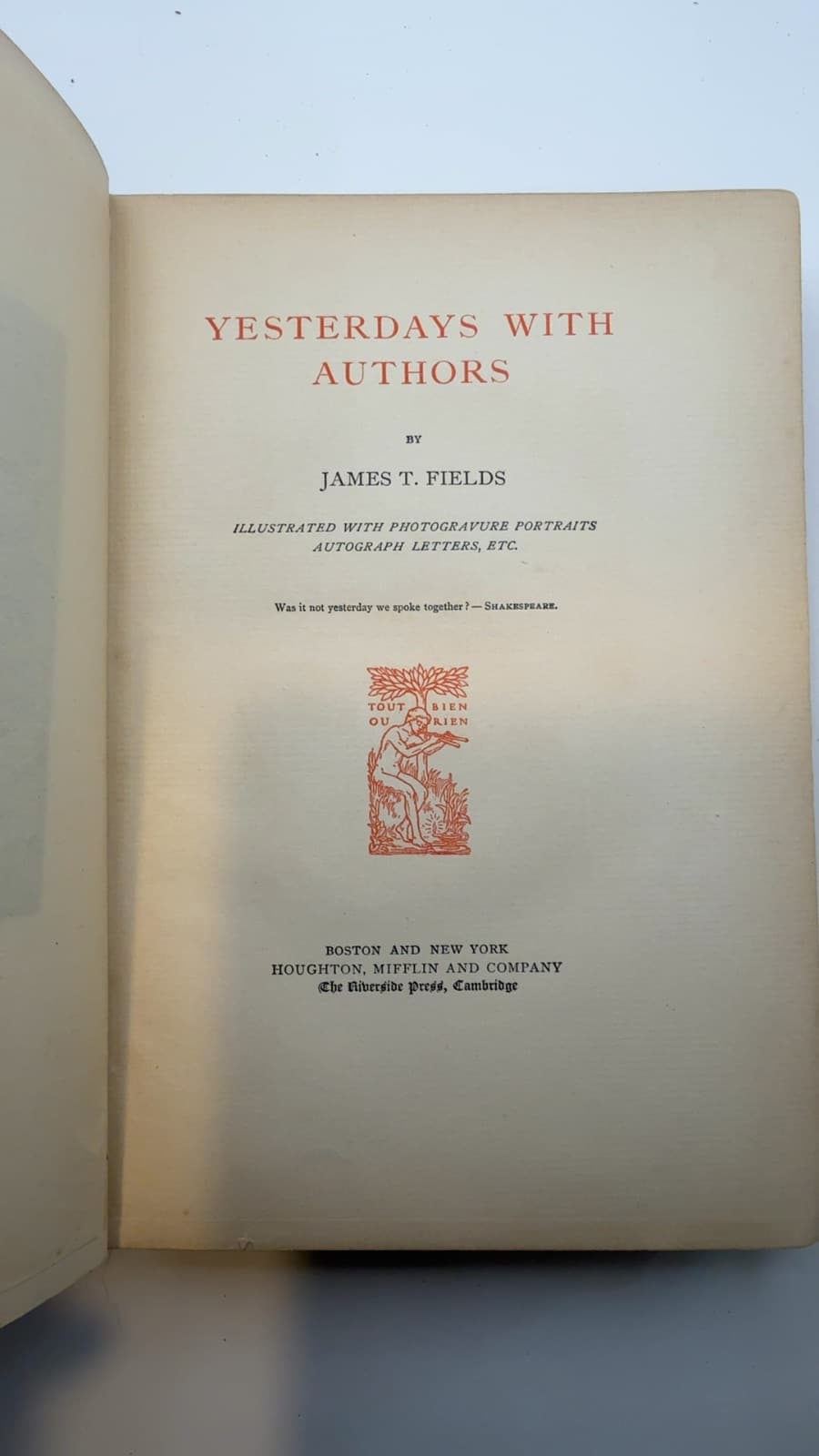 Yesterdays with Authors by James T. Fields - title page