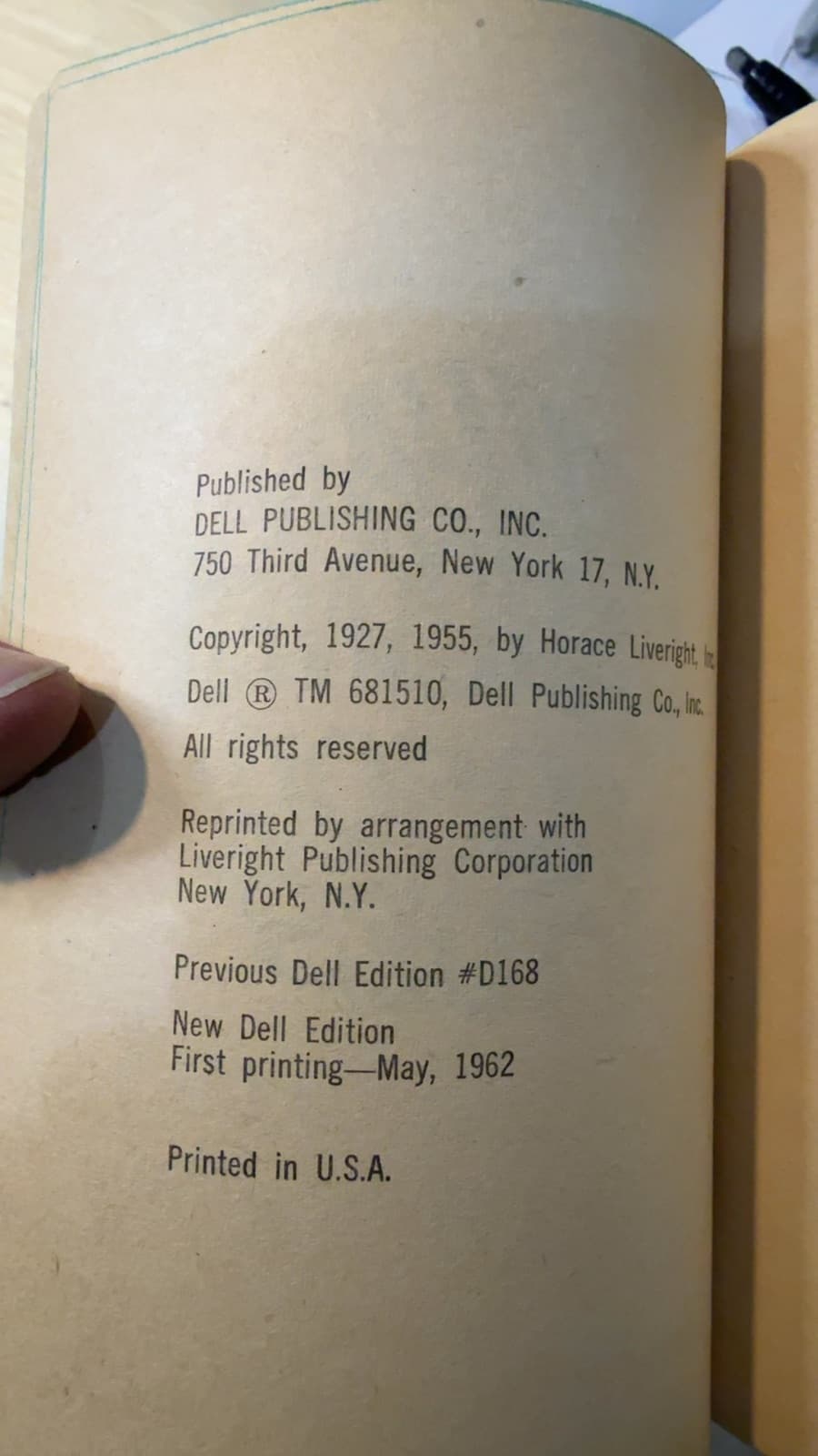 Mosquitoes by William Faulkner - copyright page showing 1962 details