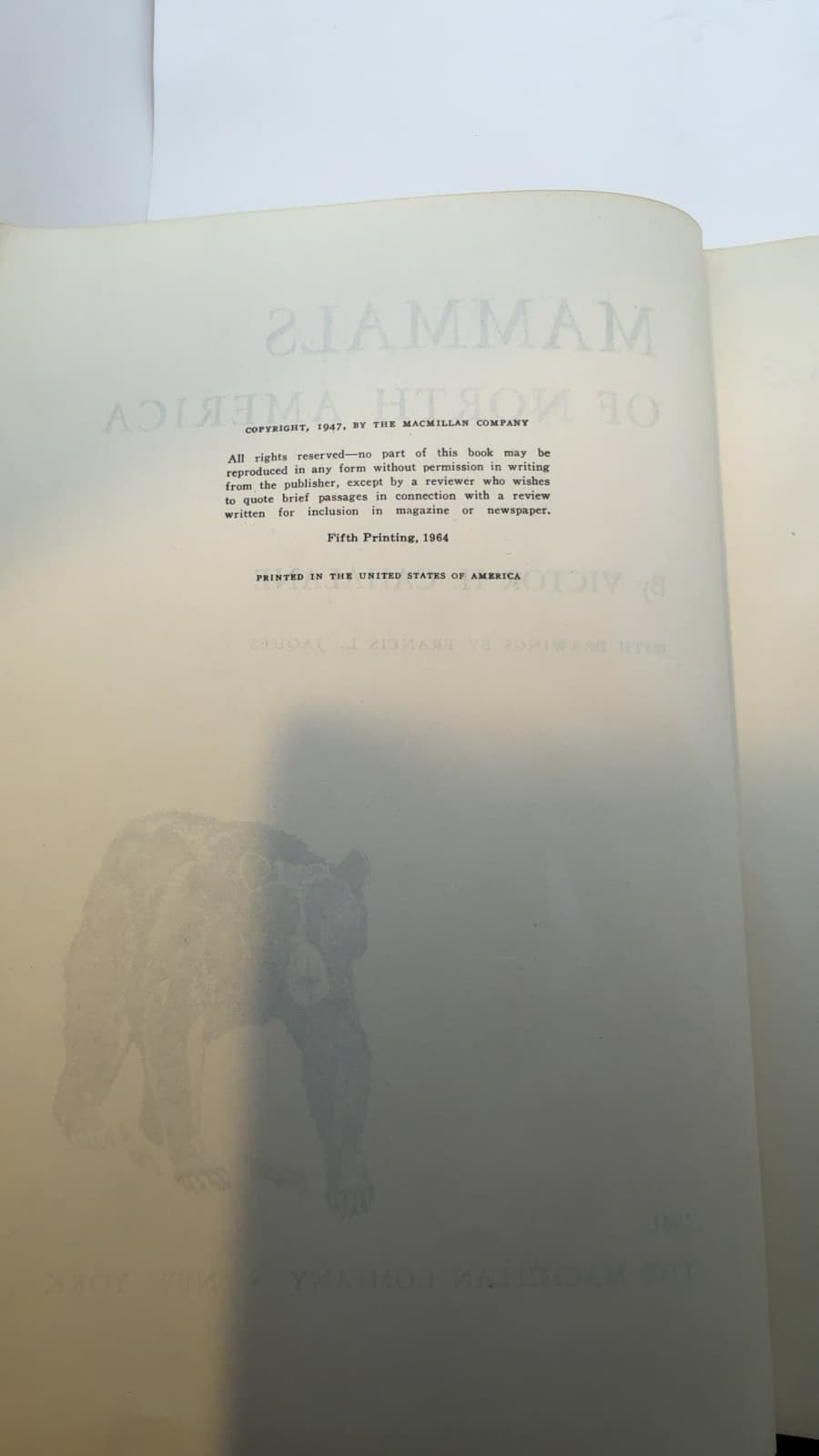 Mammals of North America by Victor H. Cahalane - copyright page showing 1961 details