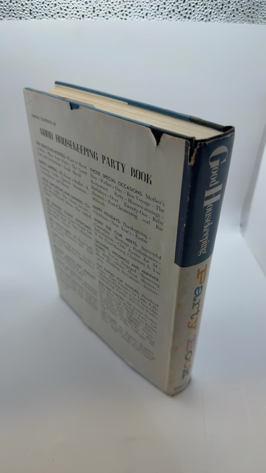Good Housekeeping Party Book by Dorothy Marsh and Carol Brock - quarter view showing binding condition